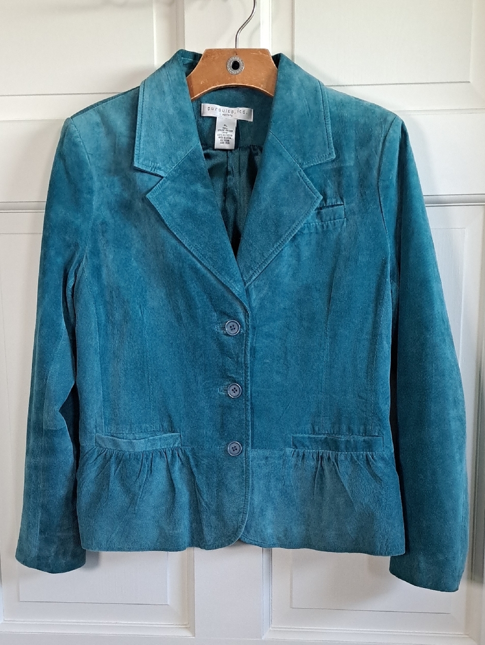 Genuine Suede Leather Pursuits Ltd Petite Soft Teal Cropped Blazer Jacket
